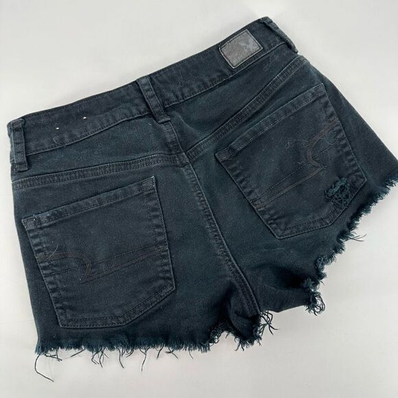 American Eagle Black Distressed Cut Off Hi Rise‎ Festival Stretch Shorts Size 4 - Picture 3 of 8